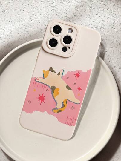 可爱睡猫图案液态硅胶手机壳，全方位保护，防震防摔，TPU软胶材质，兼容 13/15/16/17pro/17/14/17/15pro/15 Plus/15 Pro Max/7 Plus/8 Plus/X/Xs Max/Xr/11 Pro/12 Pro/13 Pro/14 Pro/12 mini/13 mini
