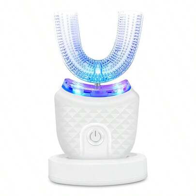 U-Shaped Electric Toothbrush For 360-Degree Oral Cleaning, Automatic Silicone Toothbrush With Cold Blue Light For Teeth Whitening, For Home Use Or Travel