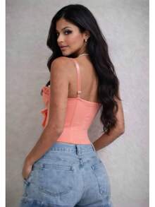 Women's Sexy Structured Lace Cropped Corset With Adjustable Straps And Reinforced Boning, Elegant Shaping Top, Fashion Party Night Outfit, Women's Tank Top - 珊瑚粉 - 查看 2