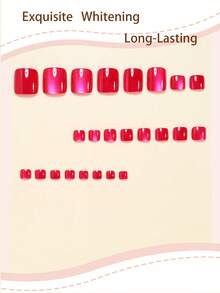 10pcs Set Handmade Minimalist Pink Cat Eye Short Square Full Cover False Nails, Includes 1 Adhesive Sticker And 1 Mini Nail File, Suitable For Women And Girls Daily Wear, Jelly Glue Randomly Shipped - Multicolor - View 2