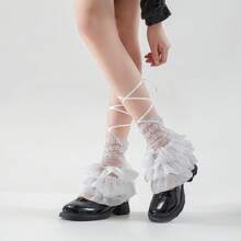 1双/2双装 女士多层蕾丝荷叶边系带哥特/洛丽塔风格腿套，轻薄款，适合夏季通勤和日常穿着 - 彩色 - 查看 7