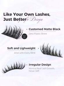 Anime Lash Clusters Kit 9-16mm 140pcs Wet-Look Fairy Eyelash Clusters With Lash Bond&Seal, Tweezer DIY Eyelash Extensions Kit Spiky Manga Individual Lashes Suitable For Daily Wear, Wedding, Date, Party, Music Festival Ultra-Thin Lash Band Lashes, Eyelashes, Fake Lashes DIY At Home - 黑色 - 查看 5