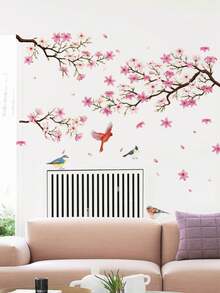 1 Set 2D Sakura Swallow Wall Stickers, Versatile Stickers For Spring, Sakura Branches, Graceful Swallows, High Cost-Performance Wall Decals, Spring 2026, Sakura Tree Wall Stickers (Including Birds & Butterflies), 1 Set Large Floral Vine Wall Stickers, Suitable For Bedroom Headboard, Living Room Backdrop, Study, Shop Windows And Other Scenarios - Cherry Blossom Stickers - View 9