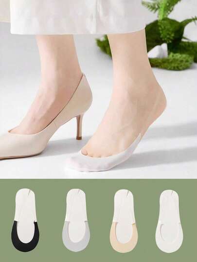 1 Pair/4 Pairs Invisible Loafer Socks, Women's Summer Silicone Non-Slip Socks, Suitable For High Heels, Thin Ice Silk Half-Toe Socks, Great For Christmas, Birthday, Commuting And More