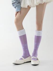 1 par de calcetines hasta la rodilla para mujer, calcetines delgados y ligeros de estilo universitario que estilizan las piernas para primavera/verano, versátiles para usar con faldas - Multicolor - Ver 10
