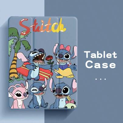 Disney 迪士尼平板电脑保护套，史迪奇图案，适用于 iPad Pro 13/12.9/11/10.5/10.2/9.7/8.3/7.9 英寸，兼容 2025/2024/2023/2022/2021 款 M5/M4/M3/M2 型号，兼容 iPad Air 2/3/4/5/6/7 型号，兼容 2017/2018/2019/2020 款 5/6/7/9/10/11 代 MINI4/5/6/7 型号。卡通可爱女性造型，可折叠双面全包式设计，防摔硅胶软壳。