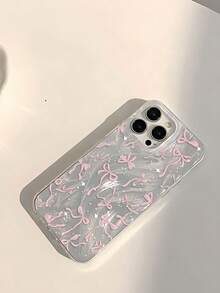 1pc Pink Bow Polka Dot Hollow Feather Mesh Soft Phone Case Suitable For IPhone 11/12/13/14/15/16 Pro Max - Multicolor - View 3