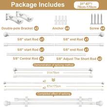 28-148 Inch Double Layer Curtain Rod, Heavy Duty Clip-On Brackets, 5/8 Inch Metal Dual Rods For Curtains And Draperies, Adjustable Rod Sections, Decorative Finials - White - View 17