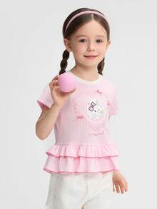 Balabala 2026年夏季女童T恤，柔软棉质，甜美时尚设计，透气轻盈休闲上衣 - 白紅色 - 查看 2