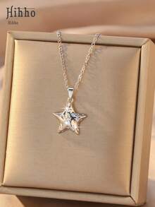 Hihho Colar com pingente de estrela 3D em zircônia, disponível nas cores dourado e prateado, com design de estrela 3D sólida, ideal para estilos delicados, ousados e casuais. - Estrela - Ver 10