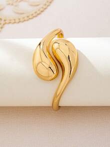 1pc Fashionable New Thick Minimalist Exquisite Quality Versatile Gold-Plated Large Water Drop Shaped Bracelet For Women - Yellow Gold - View 3
