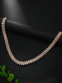 1pc Fashionable Gold Rhombus Crystal Necklace, Multi-Layer Diamond Chain Necklace For Women, Everyday Wear - Gold - View 5