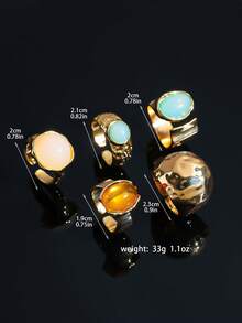 Set de 5 anillos de aleación, anillos de diseño asimétrico y lujoso con decoración incrustada para mujeres - Anillo de mujer - Ver 4