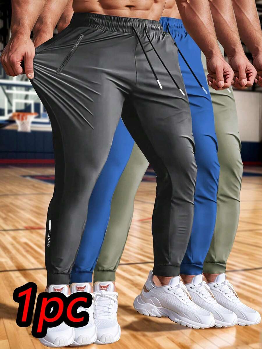 男士高弹力英式反光拉链口袋抽绳踝长裤，轻便休闲运动裤，适合跑步、健身、徒步旅行、骑自行车、春秋季