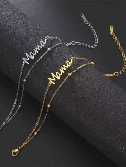 LIKGREAT Vòng chân bằng thép không gỉ, mặt dây chuyền chữ "Mama" dành cho nữ, chuỗi hạt nhiều lớp vô tận hình lông vũ, quà tặng cho người yêu trang sức và mẹ.