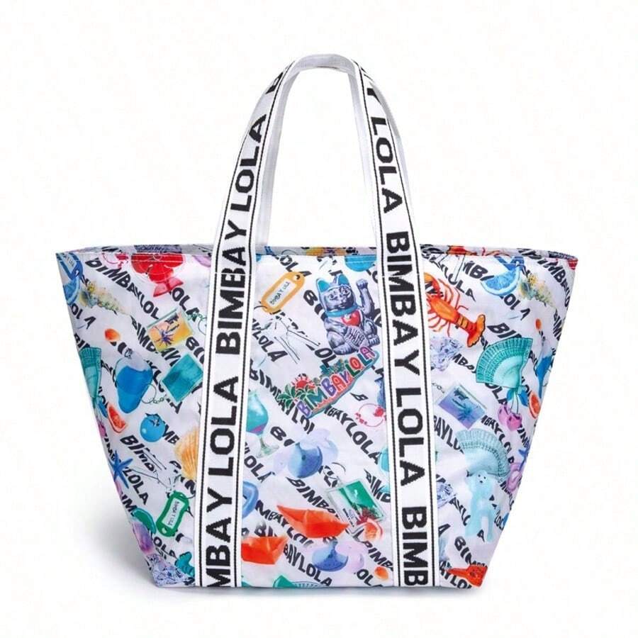 Niche Spanish BIM Fashion Print Oversized Tote Bag - 白色 - 查看 1