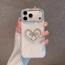 Fashionable Minimalist New Rhinestone-Decorated White Phone Case, Luxury Studded Crystal Design, Instagrammable High-End Niche Goddess Style Full-Body Shockproof Hard Shell, Precise Cutouts Fit The Phone Body, Raised Camera Protection, Ultra-Thin Naked Feel, Wear-Resistant Anti-Scratch Anti-Slip, Easy To Clean And Won't Turn Yellow, Simple Creative Women's Style, Versatile Elegant Vibe, Compatible With Iphone 17 Pro Max/17 Pro/17/16 Pro Max/16/16 Pro/16 Plus/15/15 Pro Max - White - View 2