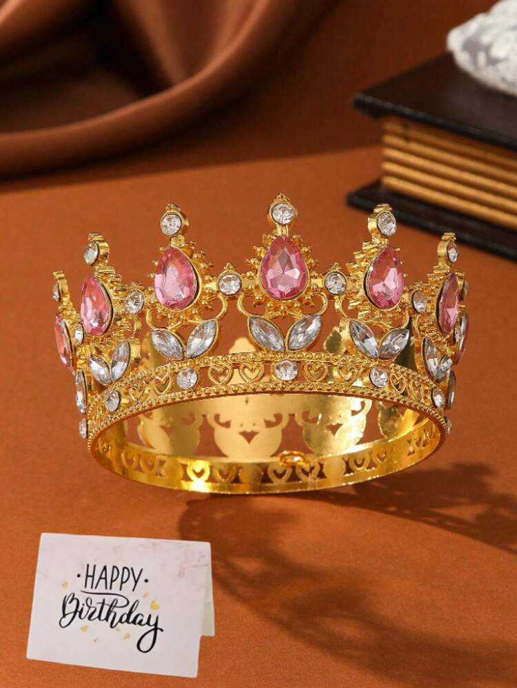 巴洛克风格圆形皇冠新娘头饰 + INS 箔纸生日折叠贺卡，适合王子、皇家国王、选美皇后、女孩生日派对头饰，全圆形皇冠，适用于婚礼、蛋糕装饰、蝙蝠仪式、生日派对和其他皇冠头饰装饰。盒装（带 U 型夹），节日，优雅 - 彩色 - 查看 17
