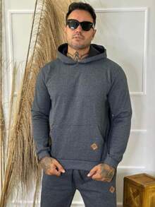 Men's Cotton Winter Fleece Set - Pants/Sweatshirt - Grey - View 5