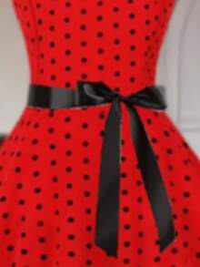 Nuevo cinturón decorativo estampado, vestido casual de cuello redondo sin mangas, ropa elegante para mujer para vacaciones de primavera, verano y otoño - Rojo - Ver 4