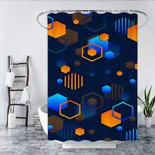 1/4pcs Set Blue Bathroom Accessories, Geometric Pattern Shower Curtain Set, Modern Art Style Shower Curtain With 12 Hooks, Bathroom Rug, Bath Mat And Toilet Mat - A - View 6