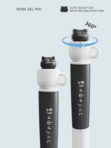 男女通用猫咪主题创意旋转笔套装，0.5mm速干黑色墨水，趣味减压旋转笔芯，硅胶笔套，速干，0.5mm黑色笔，适合办公、返校、节日礼物 - 小貓筆 - 查看 2