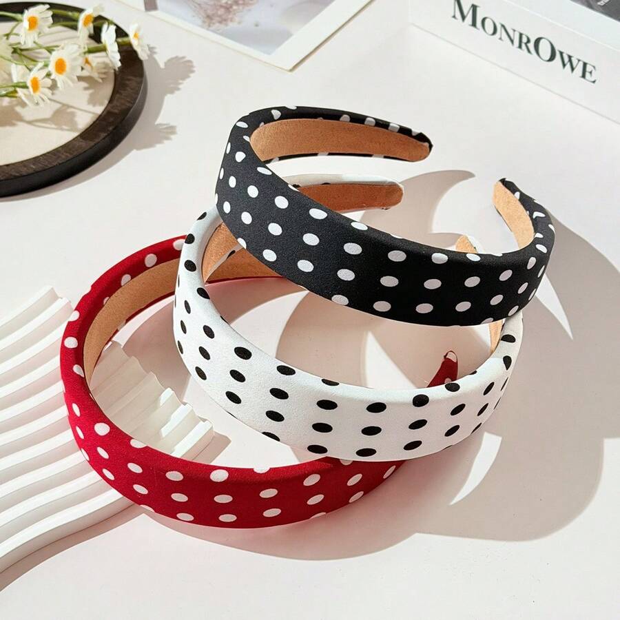 Adorable Polka Dot Hairband Inspired By French Fashion Bow Headband For Girls And Women Comfortable Elastic Design Perfect For School Office Or Weekend Styling - Đỏ - Xem 1