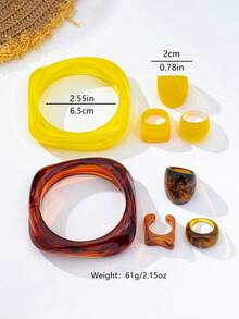 Bộ trang sức nữ 4 món, kiểu dáng retro thanh lịch với vòng tay và nhẫn acrylic, thích hợp cho đi biển, dự tiệc, tiệc chiêu đãi và đeo hàng ngày. - Màu vàng - Xem 7