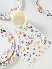 16pcs Disposable Floral Patterned Paper Napkins, Spring Flower Design Paper Napkins, Cute Flower Tableware Decor, Suitable For Birthday, Tea Party, Wedding, Baby Shower, Home Decor, Tabletop, Party Supplies, Wedding Supplies, Bridal Shower And Birthday - 野花16pcs - 查看 7