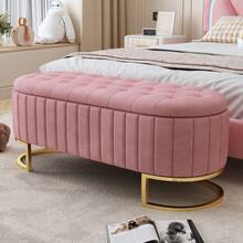 Elegant Button-Tufted Velvet Storage Ottoman Bench With Metal Legs, Upholstered Storage Bench For Bedroom & Living Room, Beige/Pink – Fully Assembled Except Legs - 粉色 - 查看 2