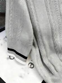 Top tricoté polyvalent décontracté à col polo design ajouré d'été - Gris pâle - Voir 4