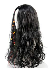 Tóc giả dài xoăn màu đen dành cho nam, thiết kế tết bím đính hạt, kết cấu sóng lớn tự nhiên, phù hợp cho cosplay, tiệc Halloween và các sự kiện hóa trang theo chủ đề. - màu đen - Xem 3