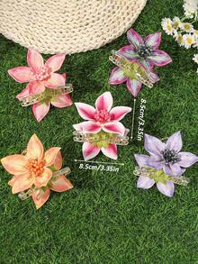 1pc Dual-Tone Orchid Flower Hair Clip, Artificial Flower Hair Accessory, Elegant For Updo Hairstyles, Weddings And Formal Events Summer Outfits Beach Claw Clips Vacay Hair Clips Beach Hair Claws - Multicolor - View 10