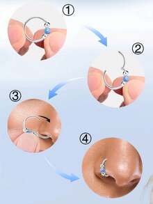 Bộ 4 khuyên mũi bạc đính đá Opal hình chữ S, đá CZ 1.5-3mm, chất liệu thép không gỉ, không gây dị ứng, cỡ 18G, thích hợp cho nữ và thiếu nữ, dùng để xỏ lỗ mũi, vách ngăn mũi và sụn tai. - Bạc - Xem 3