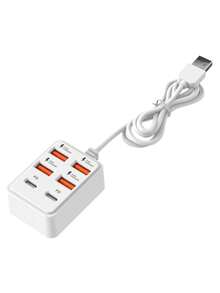 Estación de carga USB de alta velocidad de 4/6 puertos, adecuada para carga rápida de portátil/tableta/múltiples dispositivos, compatible con teléfono, convertidor de energía de RV, cargador de pared de escritorio, distribución de energía inteligente de doble esencial para viajes - Multicolor - Ver 6