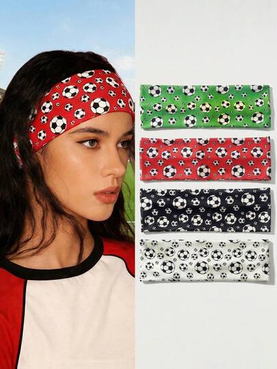 1/4 件装 2026 年世界杯足球印花运动头带 - 弹性针织吸汗带，防滑，适合夏季跑步、健身、瑜伽和 2026 年世界杯球迷配件