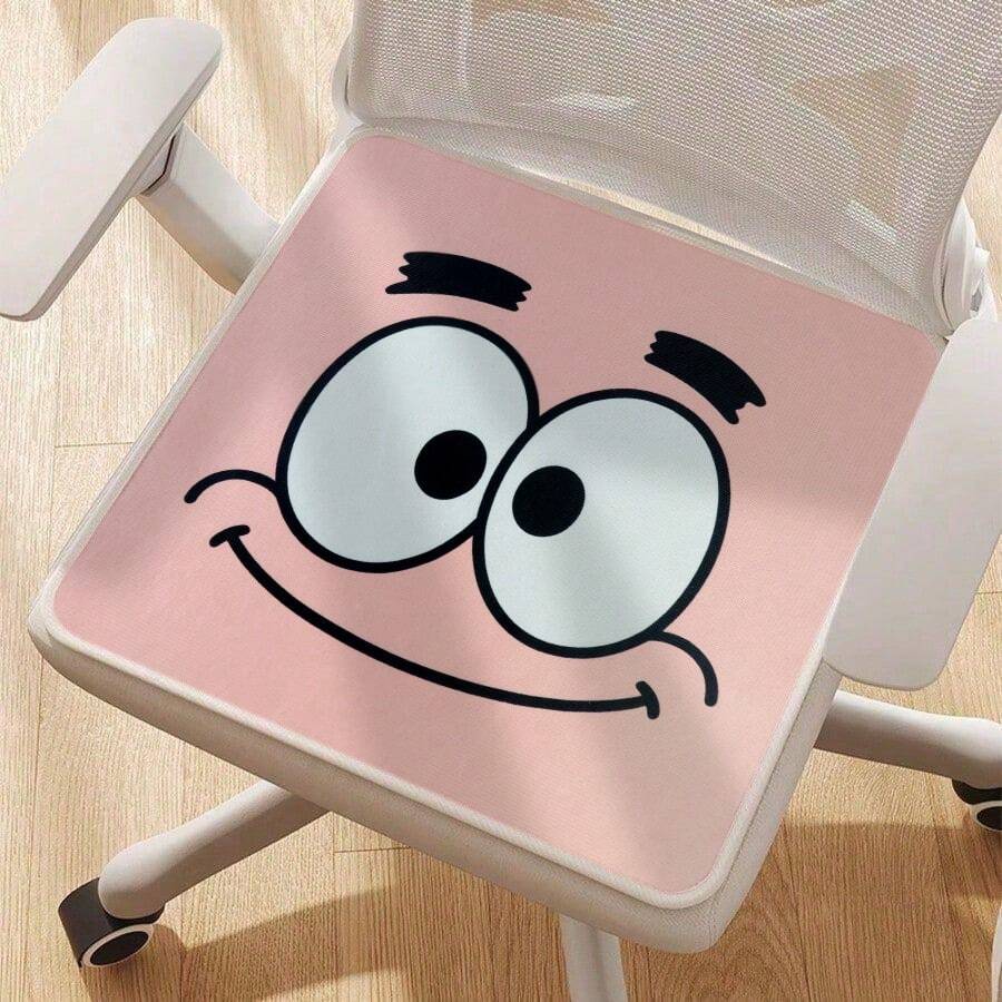 SpongeBob SquarePants 卡通人物办公椅垫,透气网布坐垫,底部防滑,可爱方形坐垫,适用于办公桌椅,符合人体工学设计,缓解长时间工作带来的压力和疲劳,适用于办公、学习和游戏,多种趣味图案可选 - 薄款 - 查看 1