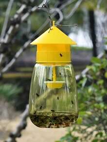 1pc Reusable Hanging Fruit Fly Trap, Suitable For Kitchen And Orchard Pest Control, No Power Needed, Plastic Material, For Garden And Home Use, 15cm Large Yellow Fly Paper, Fly Trap Bottle, Fruit Fly Trap, Fruit Fly Bait (Bait Not Included), Insect Trap, Home Decor, Household Item, Mother's Day Gift - Multicolor - View 1