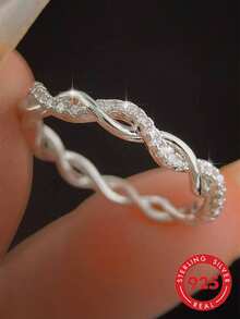 1 buah cincin perak sterling 925 model pilin, serbaguna untuk pakaian sehari-hari wanita, aksesori pesta, hadiah perhiasan berkualitas tinggi. - putaran dikepang - View 2