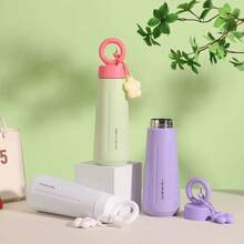 1個 450ml 可愛花朵吊飾保溫水瓶，便攜防漏雙層不鏽鋼真空，適合學生、辦公室、戶外旅行，防震飲料容器禮品 - 彩色 - 查看 4