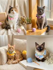PETSIN 手工可爱宠物围巾，狗狗配饰，樱桃项圈，猫咪围巾，狗狗围兜，钩编纱线，柔软可调节材质 - 彩色 - 查看 4