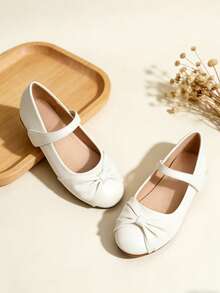 1 Pair New Elegant Girls White Mary Jane Shoes With Ruffle Bow, Comfortable For School, Wedding, Daily Wear, Party And More Occasions - White - View 6