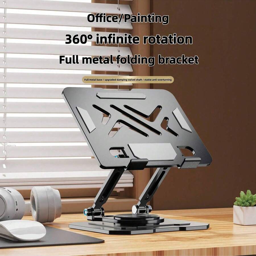 Soporte de escritorio metálico giratorio y plegable para iPad, tableta, computadora portátil, adecuado para transmisión en vivo, estudio, ver películas, enfriamiento - RY-16 Negro - Ver 1