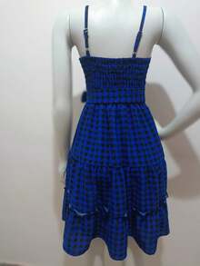 Checkered Dress With Thin Straps - Festa Junina 2025. Shortened Design That Flatters The Body, Vibrant Colors, With Built-In Bra. - 藍色 - 查看 4