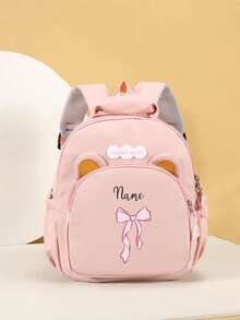Mini Monogrammed Nylon Backpack With Bow Pattern Adjustable Shoulder Straps And Zipper Closure - Multicolor - View 13