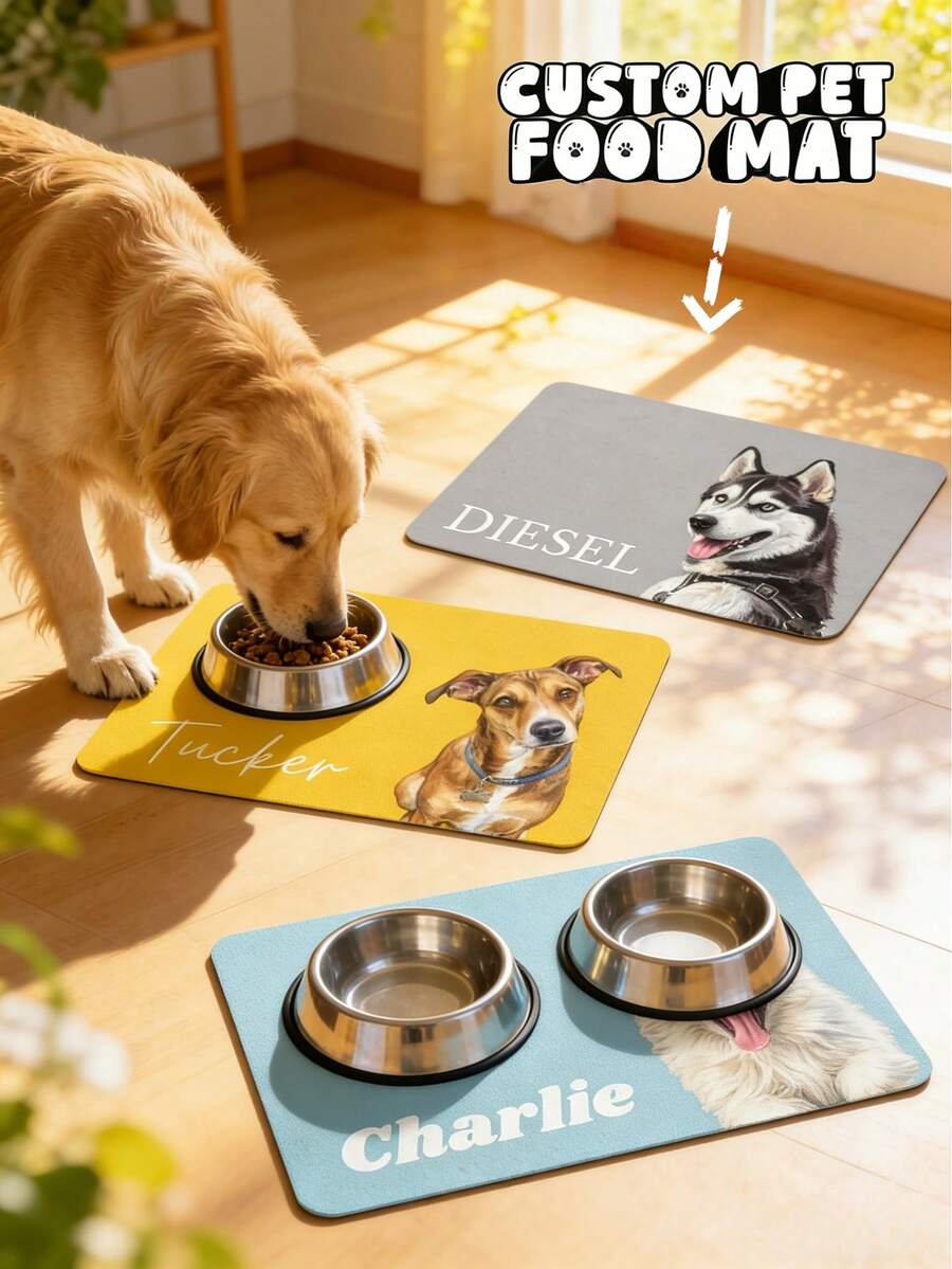 1 buah Alas Makan Hewan Peliharaan Kustom, Alas dengan Foto dan Nama Hewan Peliharaan yang Dipersonalisasi, Alas Makan Anjing yang Dipersonalisasi, Alas Lantai Kucing yang Disesuaikan, Hadiah Unik untuk Pecinta Hewan Peliharaan, Pilihan Ulang Tahun yang Ideal - MultiWarna - View 1