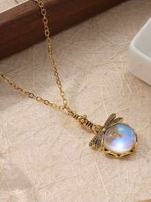 Cute Vintage Dragonfly Round Transparent Pendant Necklace, Creative Insect Theme Handmade Jewelry For Women, Suitable For Daily Wear, An Ideal Birthday Gift For Friends - Multicolor - View 7