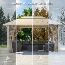 Devoko Pavilion 3x4 Waterproof Stable Winterproof,Aluminum Garden Pavilion,Pavilion With Solid Roof Protection UV,Suitable For Outdoor Scenes,Gray,Beige - beige - 查看 5