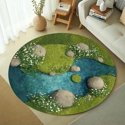 1 Stück grüner Blumen-Fluss-Teppich, Polyester, maschinenwaschbar für Wohnzimmer, Schlafzimmer, Arbeitszimmer, Lounge, Heimdekoration - Wohnzimmerteppich, Schlafzimmerdekoration, Wohnzimmerteppich, Dekorationsteppich, Schlafzimmerdekoration, kleiner Teppich, Teppich, Heimdekoration, Wohnzimmerteppich, kleiner Wohnzimmerteppich, Schlafzimmerteppich, Wohnzimmer-Heimdekoration, Outdoor-Teppich, waschbarer Teppich