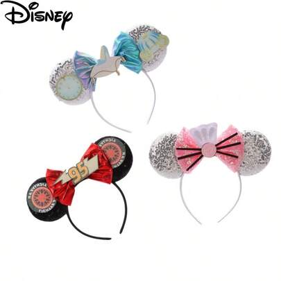 Disney 闪亮亮片米奇耳朵发箍 - 3 款迪士尼角色设计，适合生日派对、游乐园、角色扮演 - 可调节发饰，夏季、假日、旅行必备